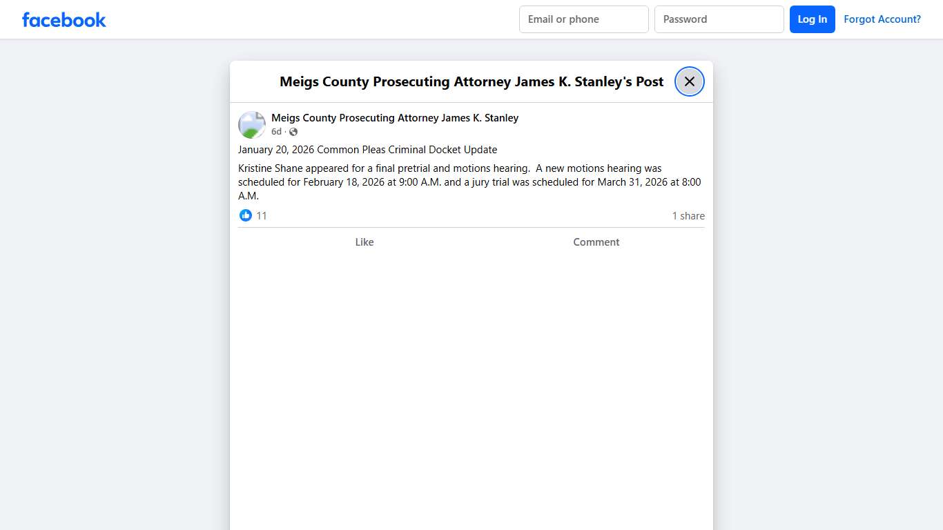 Januar... - Meigs County Prosecuting Attorney James K. Stanley Facebook