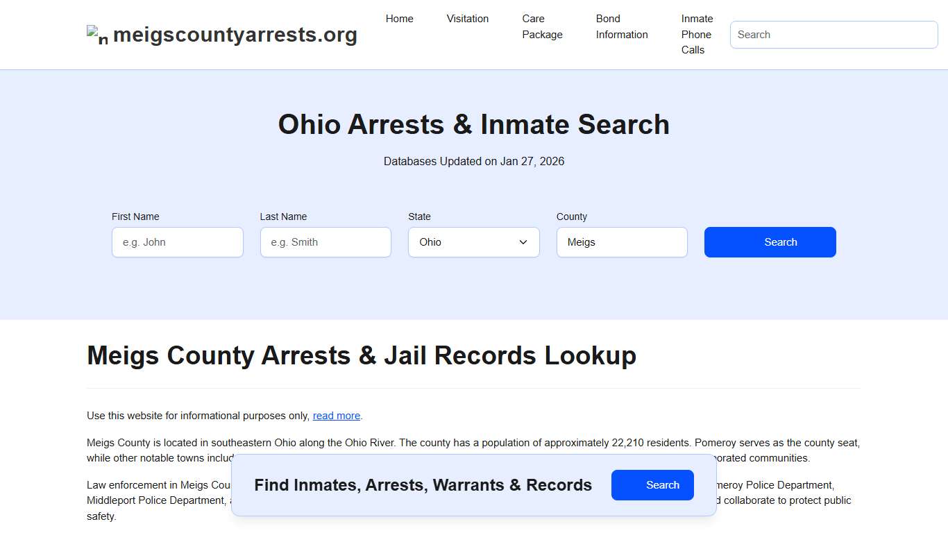 Meigs County, OH Arrests, Warrants, Police Records Search